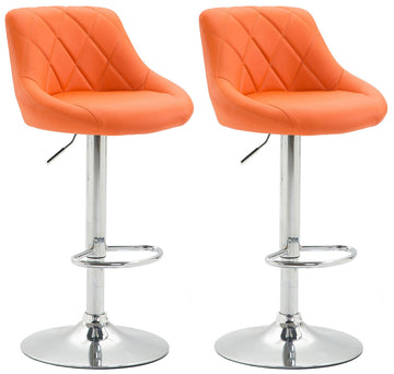 Set van 2 Barkrukken – Kunstleren Barstoelen – Verstelbaar & 360° draaibaar voor optimaal comfort Kleur oranje