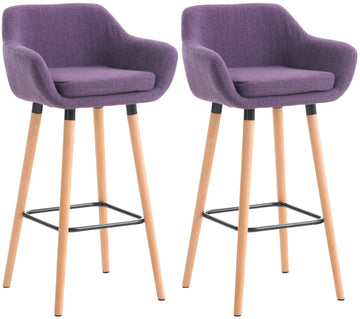 Set van 2 Luxe Barkrukken - Fauteuil Stijl - Comfortabele Rugleuning & Wasbaar Kussen Kleur paars