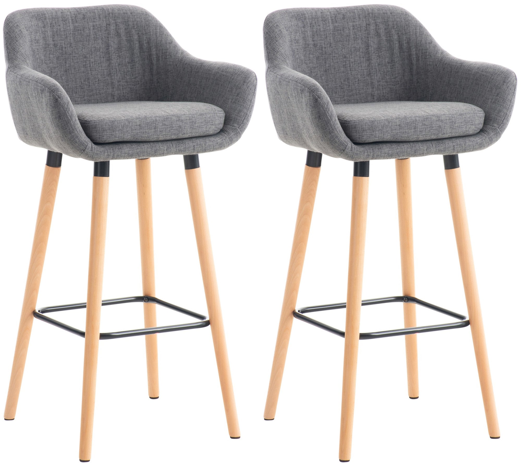 2-delige set Barkrukken - Hoge Stoelen - Comfortabele Rugleuning - Beukenhout Frame Kleur lichtgrijs