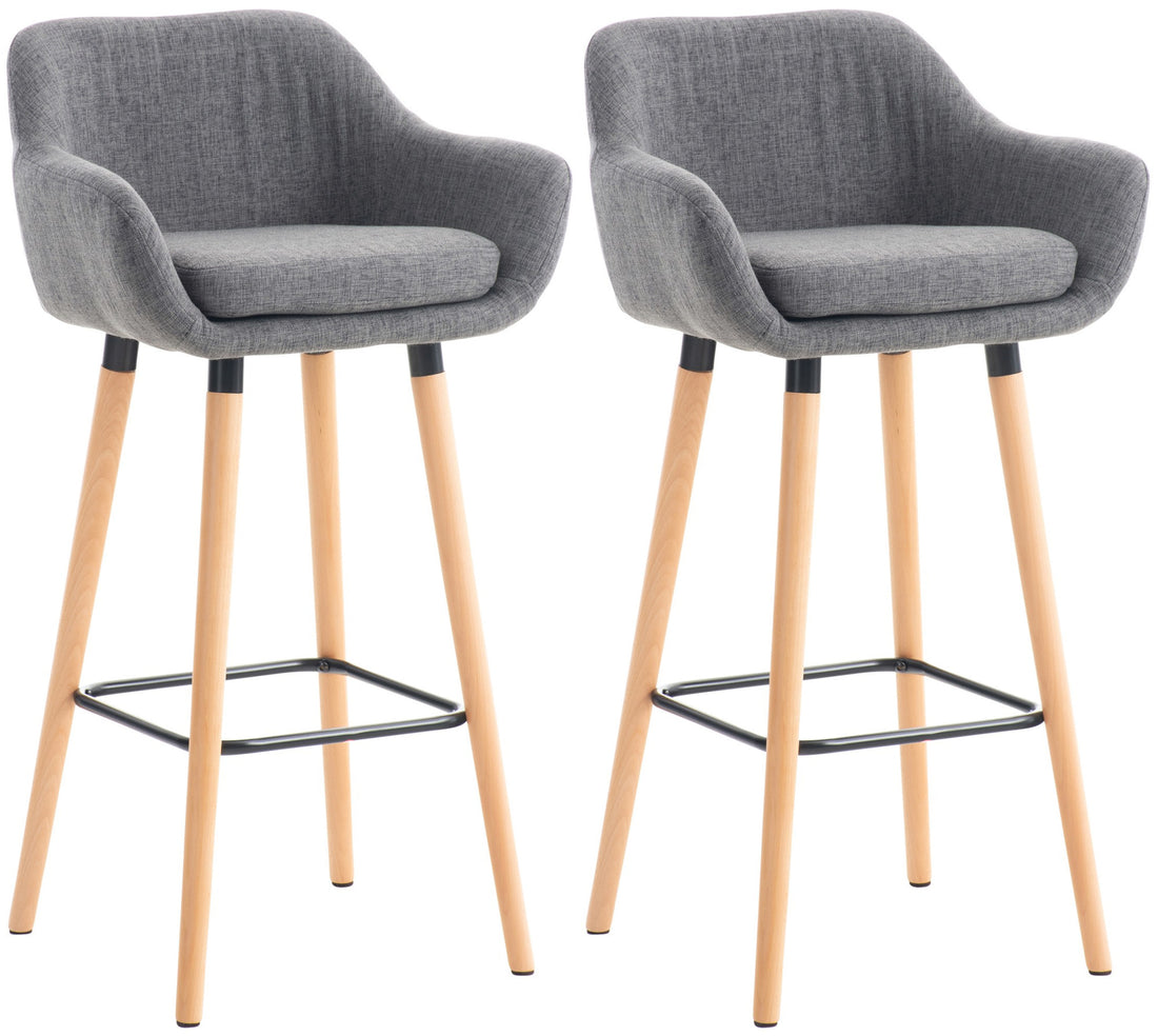2-delige set Barkrukken - Hoge Stoelen - Comfortabele Rugleuning - Beukenhout Frame Kleur lichtgrijs