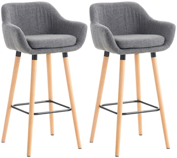 2-delige set Barkrukken - Hoge Stoelen - Comfortabele Rugleuning - Beukenhout Frame Kleur lichtgrijs