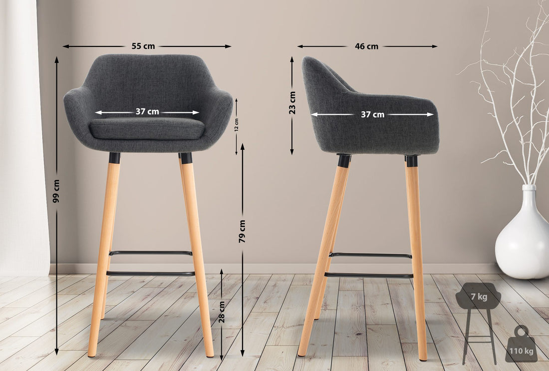 Set van 2 Barkrukken - Barstoelen - Comfortabele Stoffen Bekleding, Gezellig Design Kleur donkergrijs