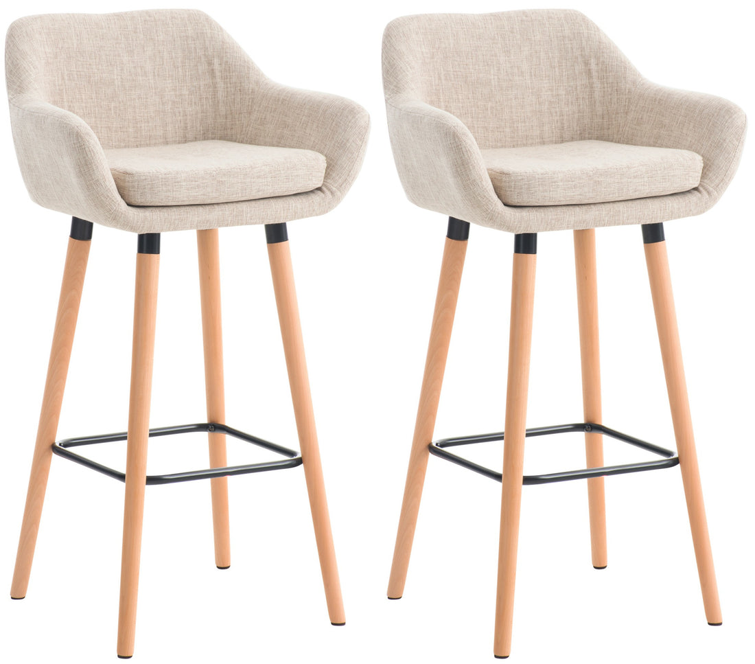 2-delige set Barkrukken - Hoge Stoelen - Comfortabele Rugleuning - Beukenhout Frame Kleur lichtgrijs