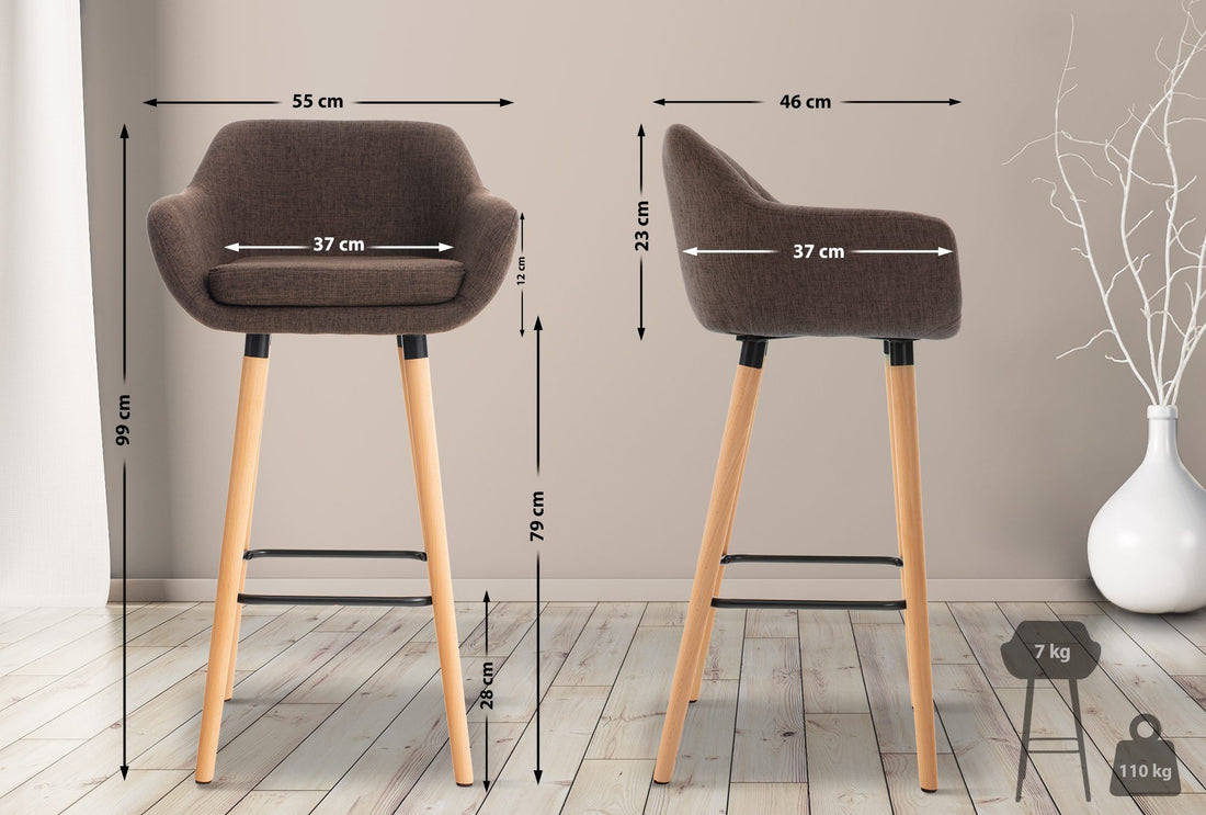 2-delige set Barkrukken - Fauteuil-stijl - Ergonomisch ontwerp Kleur bruin