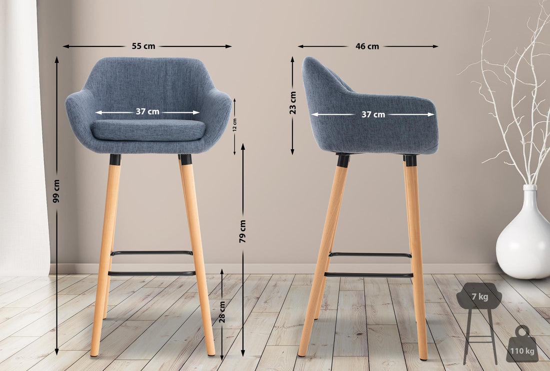 Set van 2 Stijlvolle Barkrukken - Barstoelen - Urenlang Zitcomfort Kleur blauw