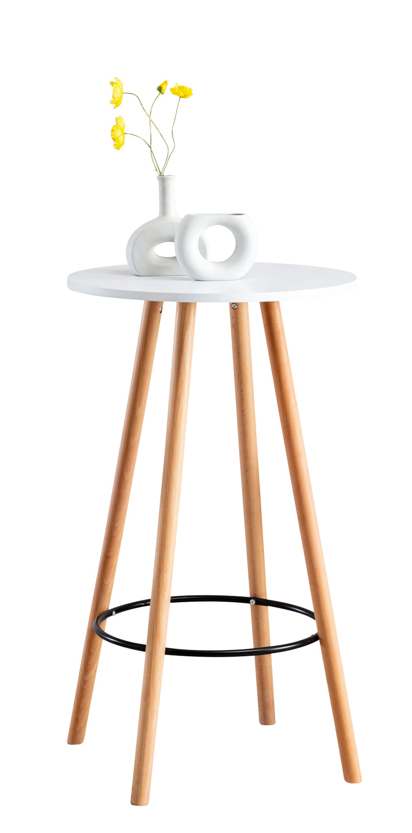 Ronde Statafel - Hoogslaper - Beukenhout, Stabiel en Stevig Design Kleur wit Onderstel Kleur natuur