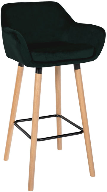 Barkruk met Zachte Bekleding - Hoge Kruk - Ergonomisch Comfort stoel, Beukenhouten Onderstel Kleur groen