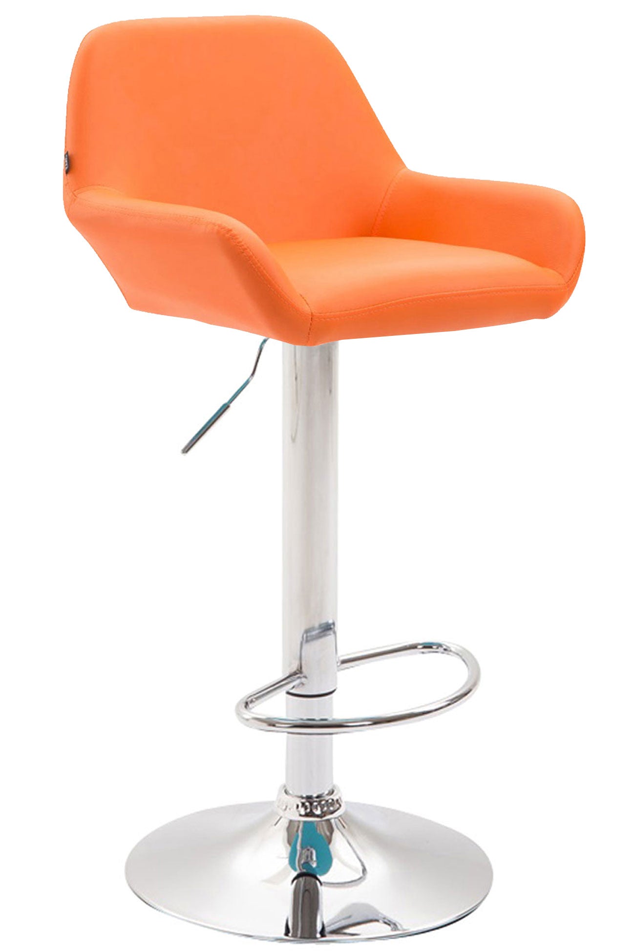 Barstoel Kunstleer - Kruk - 360° Draaibare Zitting, Hoogte Verstelbaar Kleur oranje Onderstel Kleur chroom