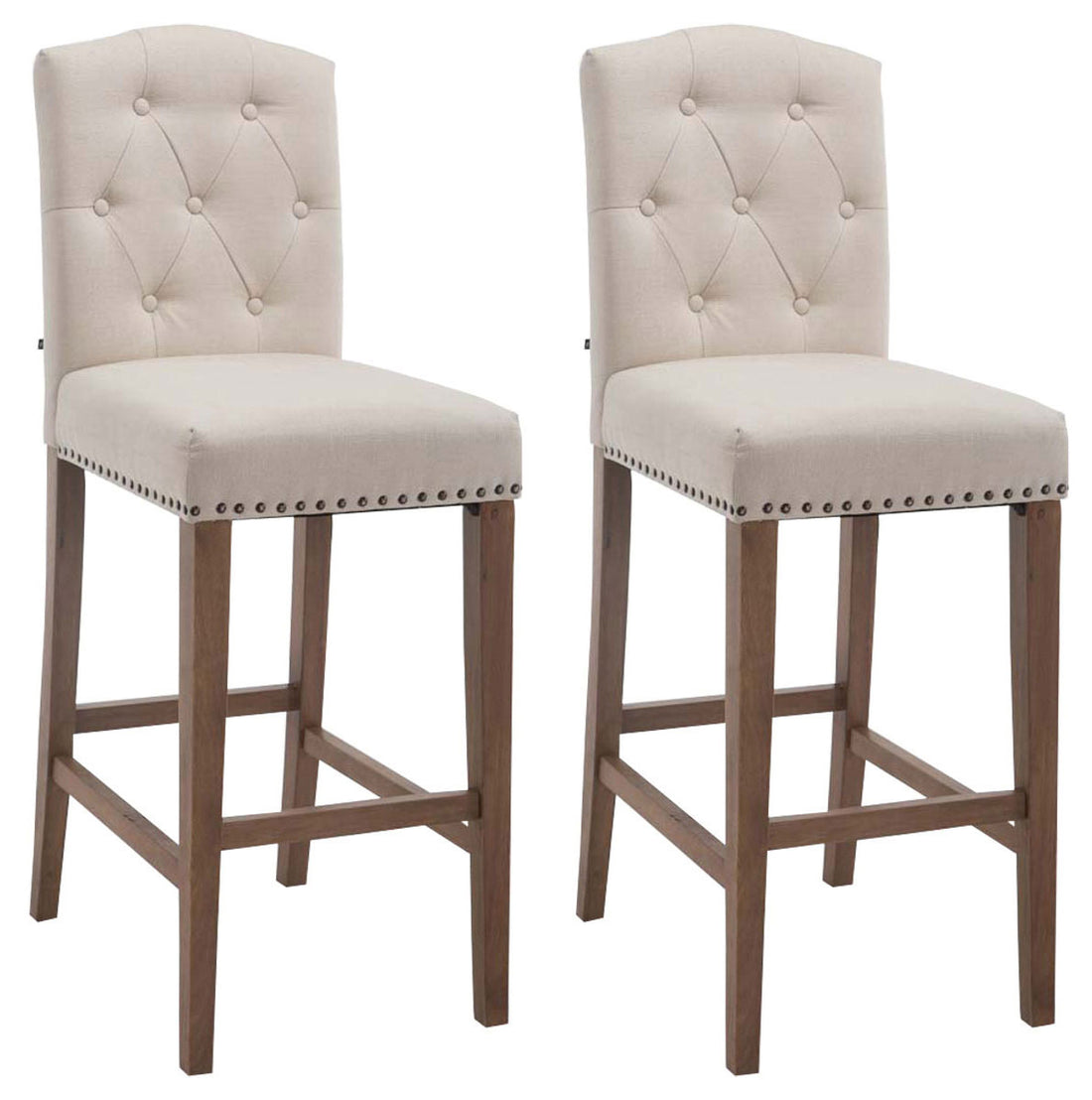 Set van 2 Barkrukken - Barstoelen - Comfortabele Hoge Rugleuning & Voetsteun Kleur crème