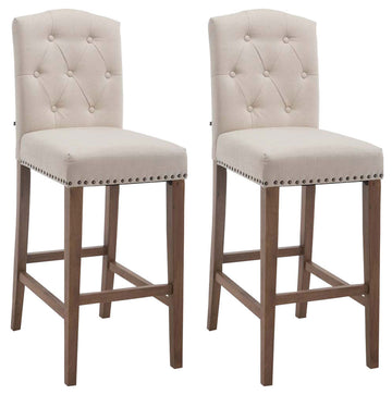Set van 2 Barkrukken - Barstoelen - Comfortabele Hoge Rugleuning & Voetsteun Kleur crème