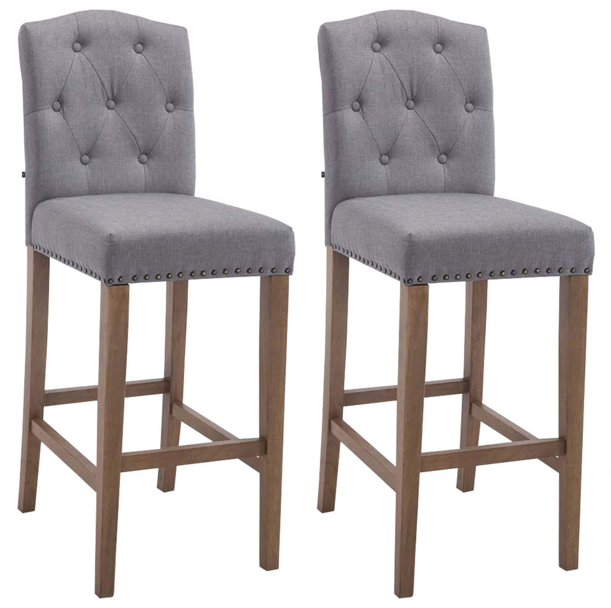 2-delige set Barkrukken - Hoge Stoelen - Comfortabele rugleuning, Verkrijgbaar in Meerdere Kleuren Kleur lichtgrijs Onderstel Kleur antiek-helder