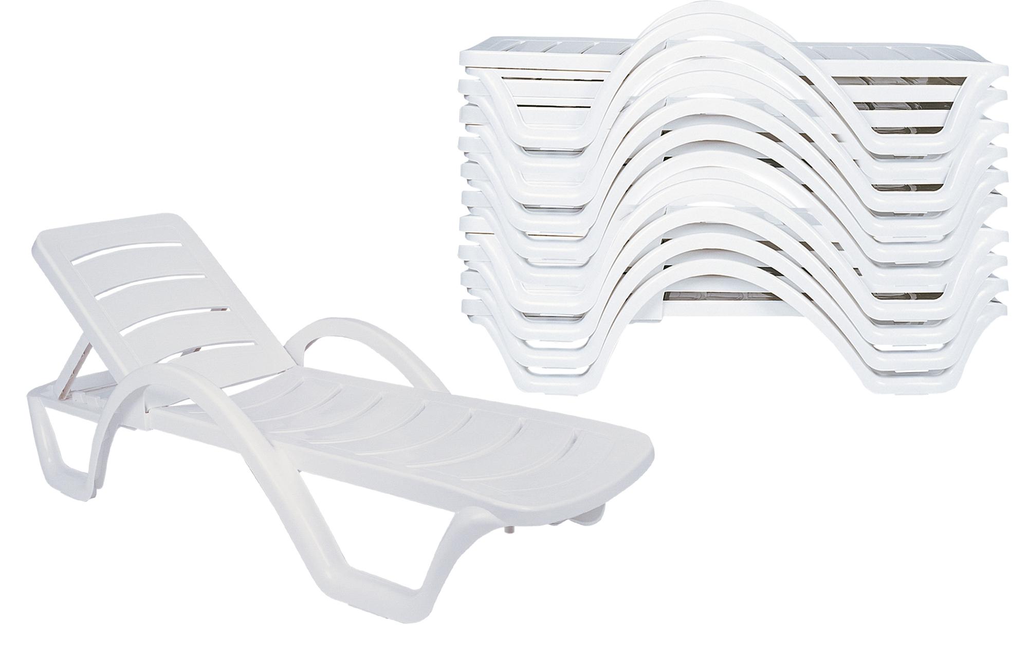 10-delige Ligstoelen Set - Terrasstoelen - Stapelbaar en Weerbestendig Design Kleur wit