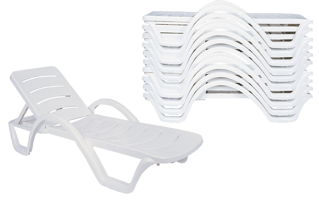 10-delige Ligstoelen Set - Terrasstoelen - Stapelbaar en Weerbestendig Design Kleur wit