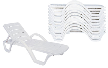 10-delige Ligstoelen Set - Terrasstoelen - Stapelbaar en Weerbestendig Design Kleur wit