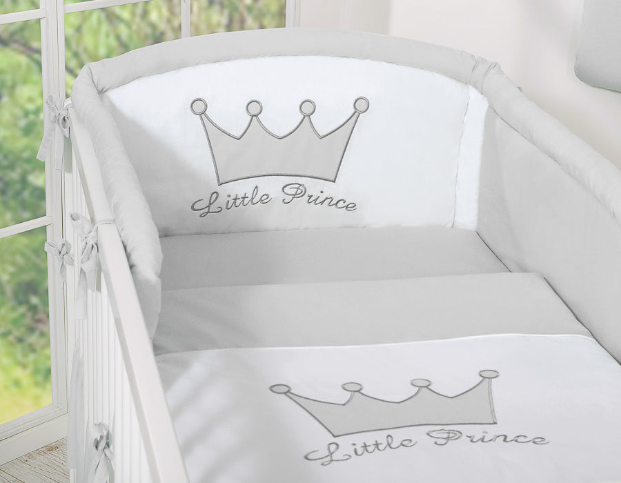 Universele bumper babybed, stootrand, optimale veiligheid en comfort – Little Prince/Princess grijs