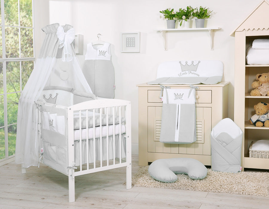 Babysäng med himmel, myggnät, skyddar mot ljus och drag – chiffongrå – lyxig finish