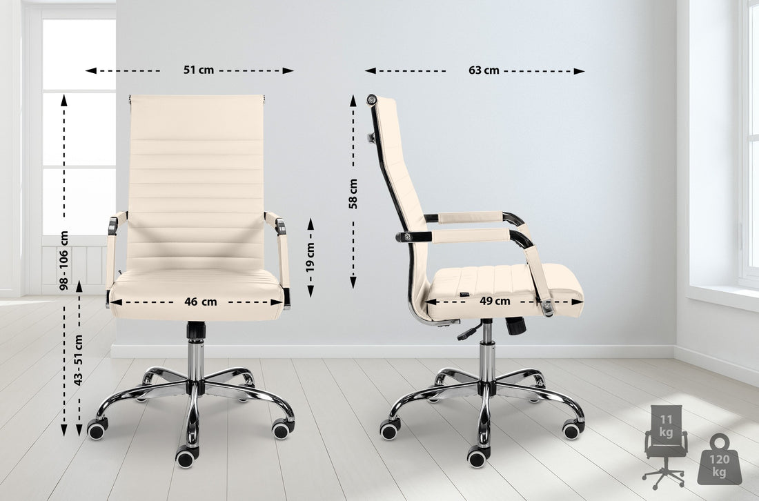 Bureaustoel, Kantoorstoel - Hoog comfort, Ergonomisch verstelbaar Kleur crème
