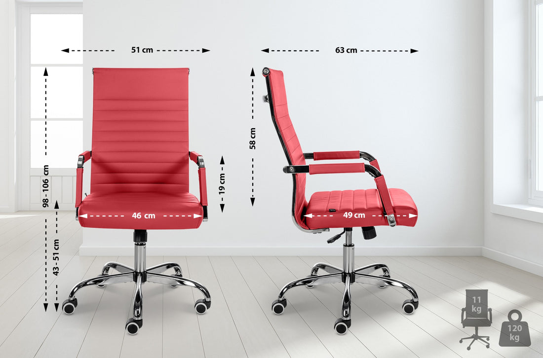 Comfortabele Bureaustoel, Ergonomische Comfort, Kunstleer Bekleding, Traploos Verstelbaar Kleur rood