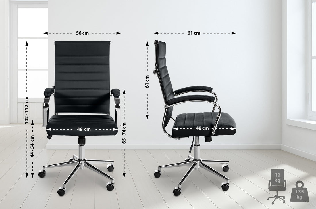 Bureaustoel Luxe - Echt Leer - Ergonomisch Design & Stijlvol Kleur zwart