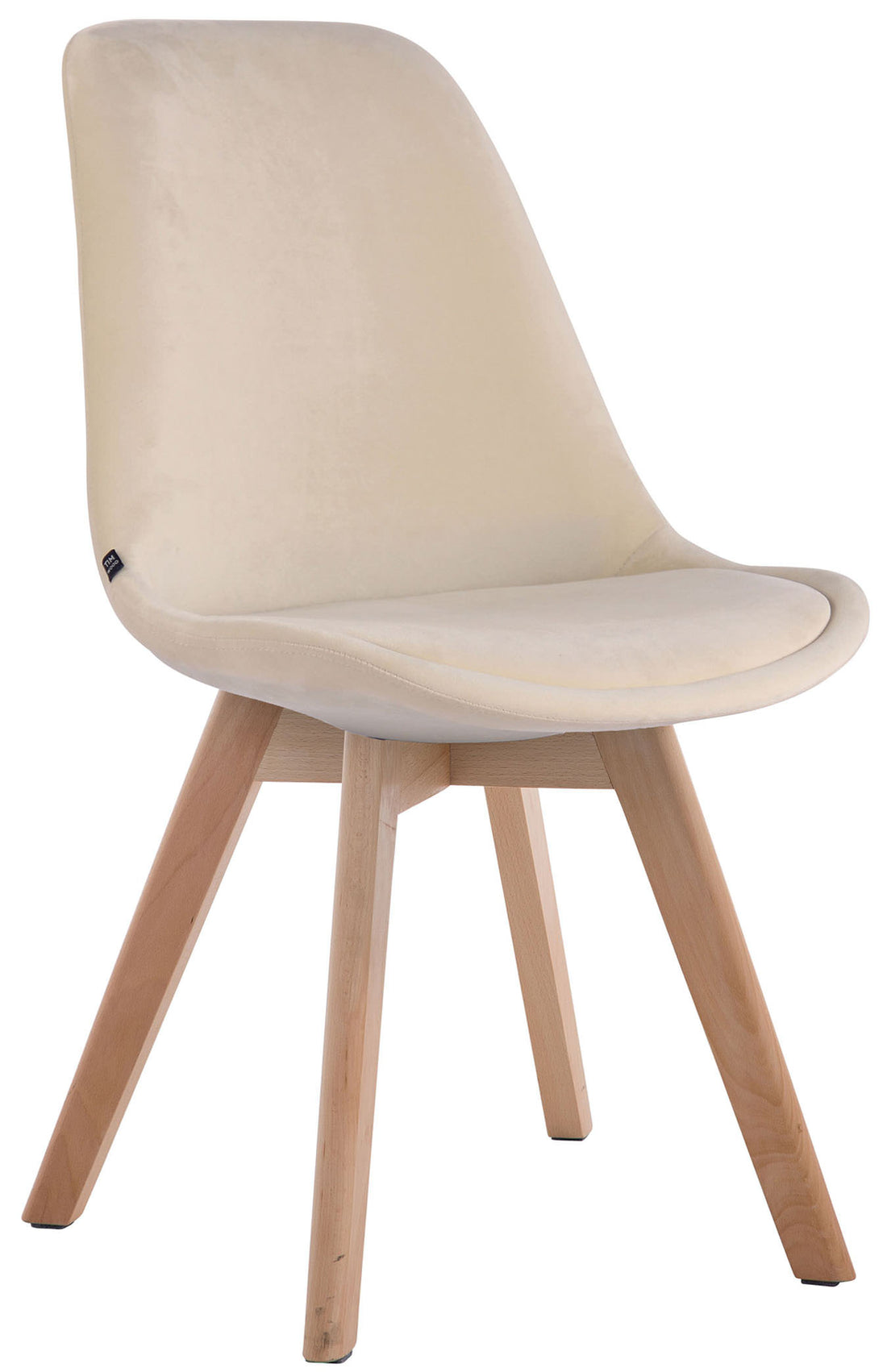 Eetkamerstoel Bezoekersstoel - Comfortabele Armstoel - Fluweel en Hout Kleur crème Onderstel Kleur natuur