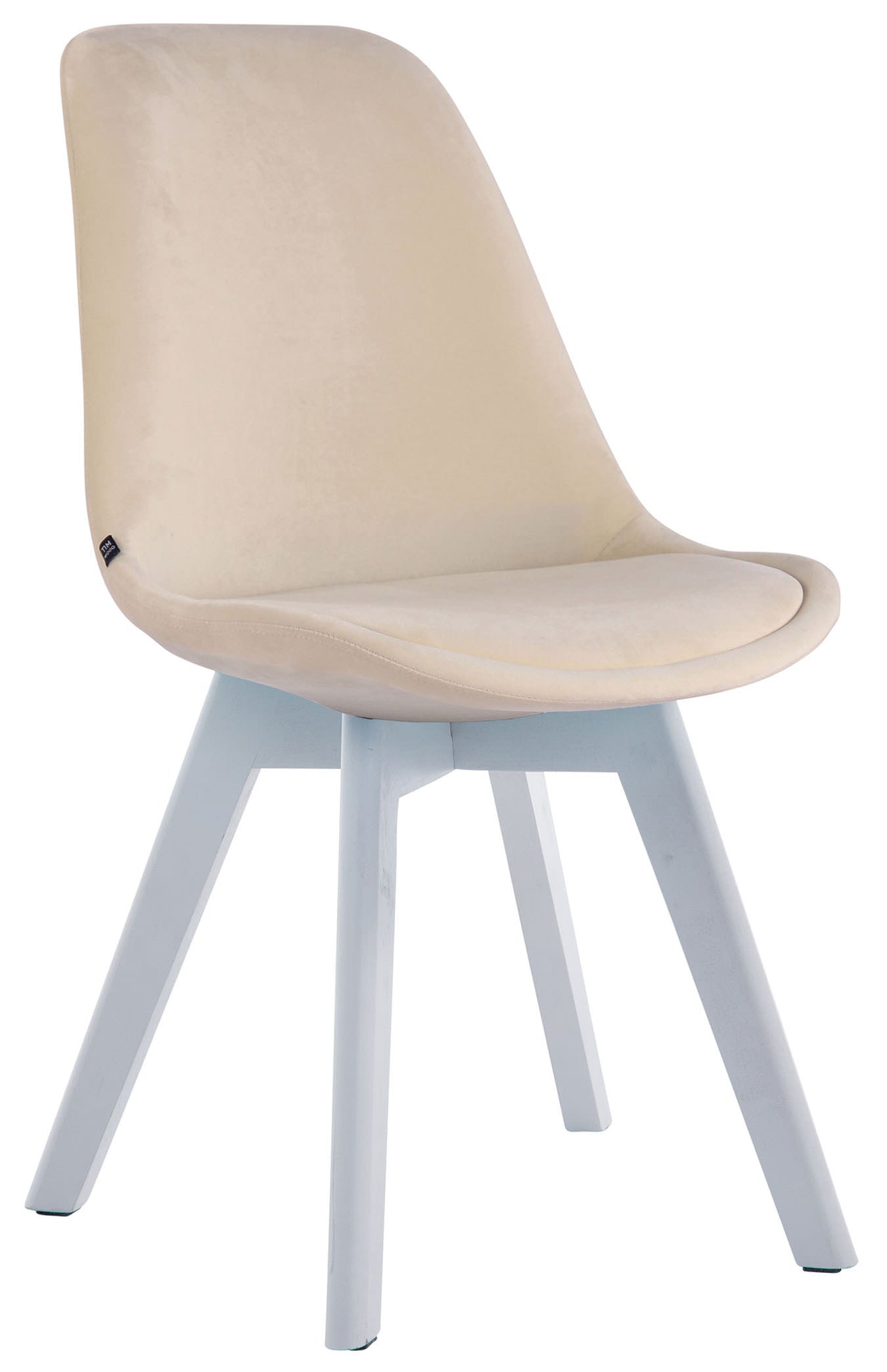 Eetkamerstoel Bezoekersstoel - Comfortabele Armstoel - Fluweel en Hout Kleur crème Onderstel Kleur wit
