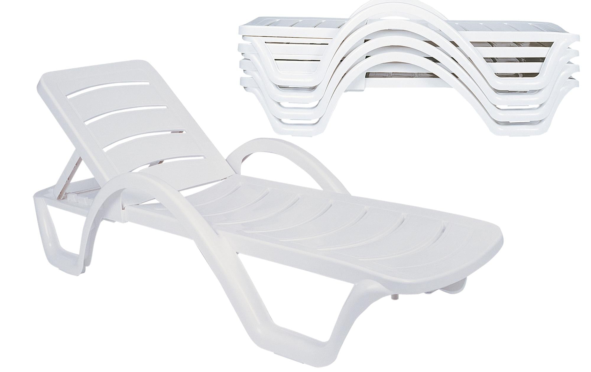 4-delige Set Ligstoelen - Tuinzetels - UV-bestendig en Stapelbaar Kleur wit