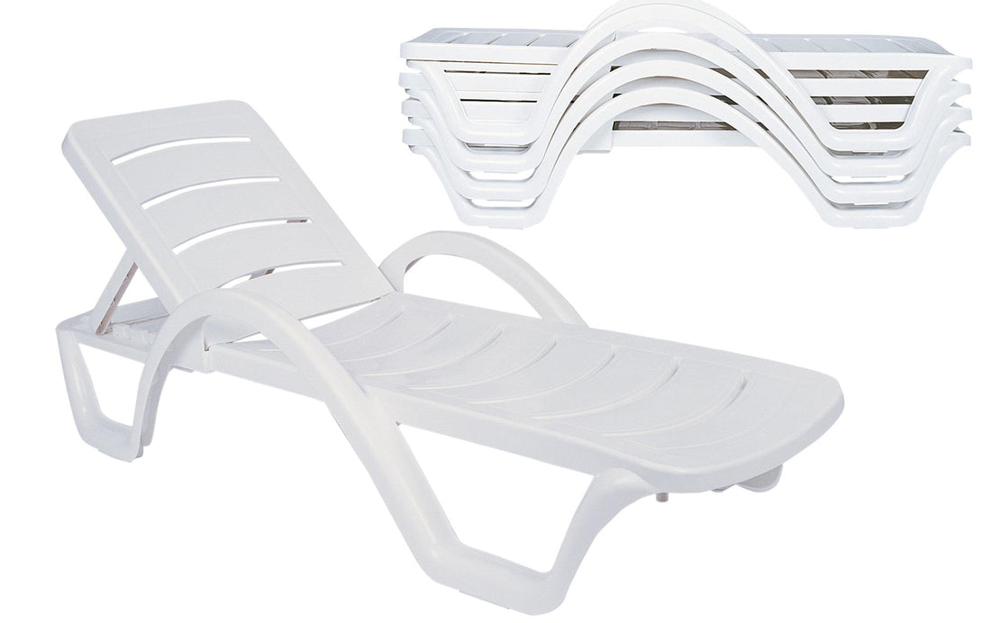 4-delige Set Ligstoelen - Tuinzetels - UV-bestendig en Stapelbaar Kleur wit