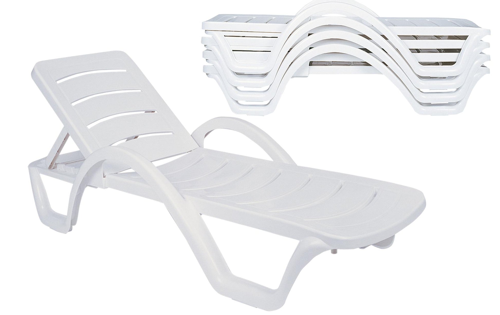 4-delige Set Ligstoelen - Tuinzetels - UV-bestendig en Stapelbaar Kleur wit
