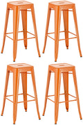 Set van 4 Barkrukken - Metalen Stoelen - Stapelbaar en Onderhoudsvriendelijk Design Kleur oranje