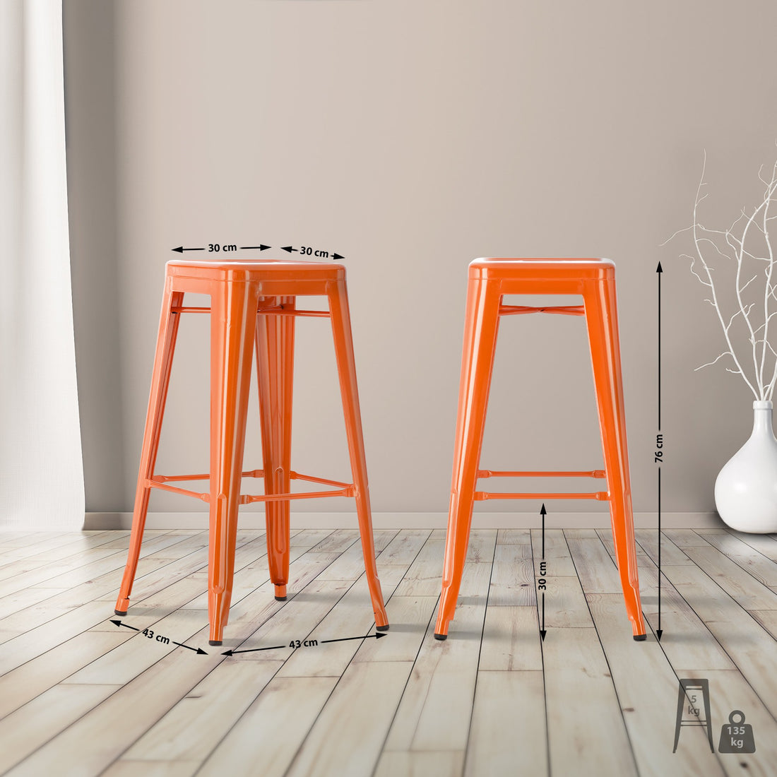 Set van 4 Barkrukken - Metalen Stoelen - Stapelbaar en Onderhoudsvriendelijk Design Kleur oranje