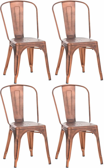 4-delige Set Metalen Stoelen - Stapelbare Eetkamerstoelen - Industrieel Design Kleur koper