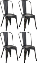 4-delige Set Metalen Stoelen - Stapelbare Eetkamerstoelen - Industrieel Design Kleur zwart en goud