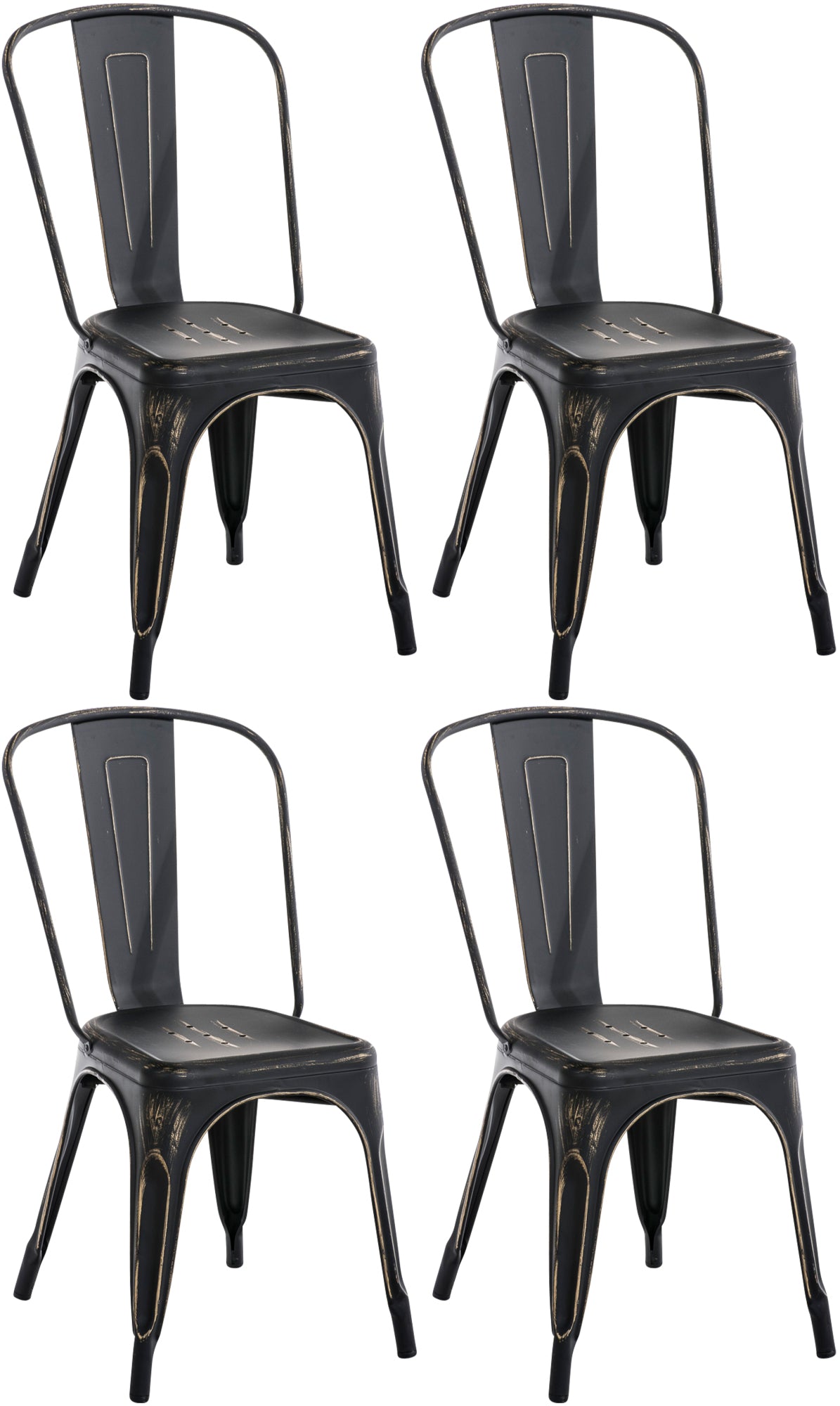 4-delige Set Metalen Stoelen - Stapelbare Eetkamerstoelen - Industrieel Design Kleur zwart en goud