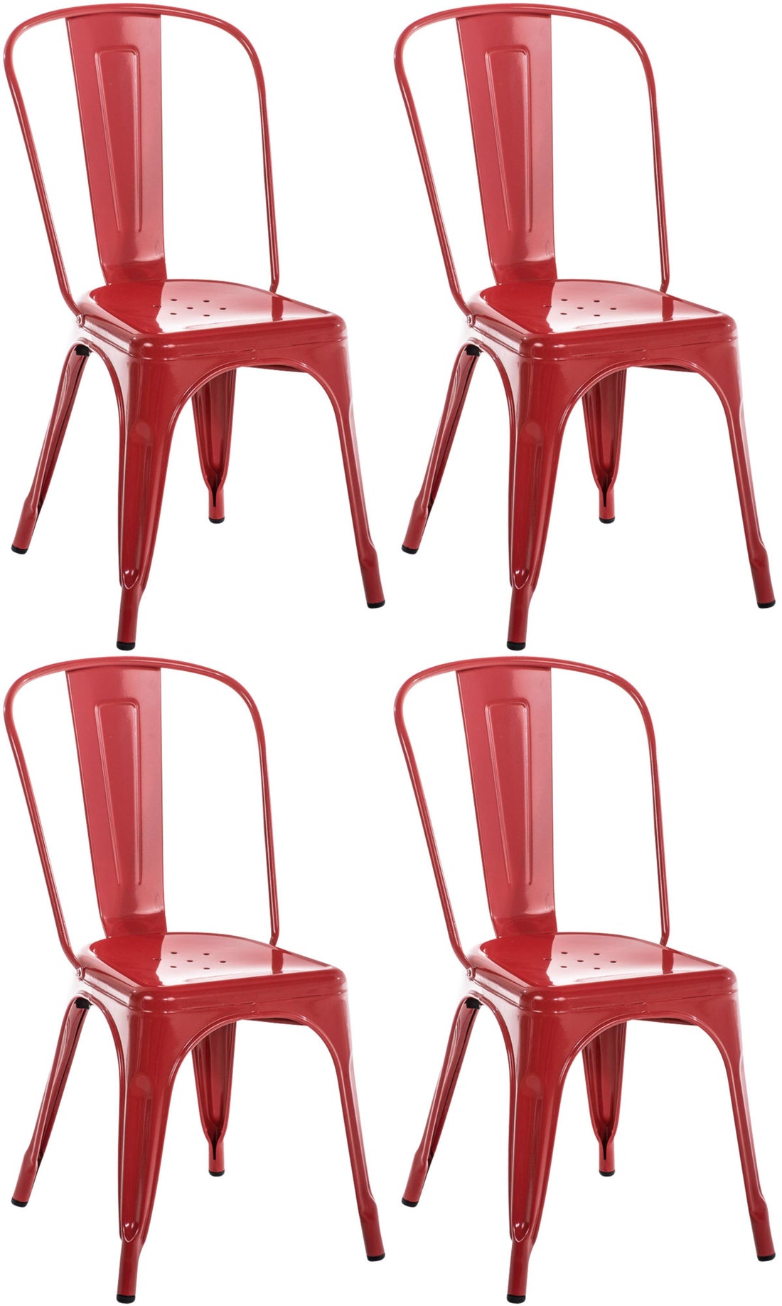 Set van 4 Industriele Metalen Stoelen - Stapelbaar - Ruimtebesparend Ontwerp Kleur rood