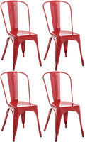 Set van 4 Industriele Metalen Stoelen - Stapelbaar - Ruimtebesparend Ontwerp Kleur rood