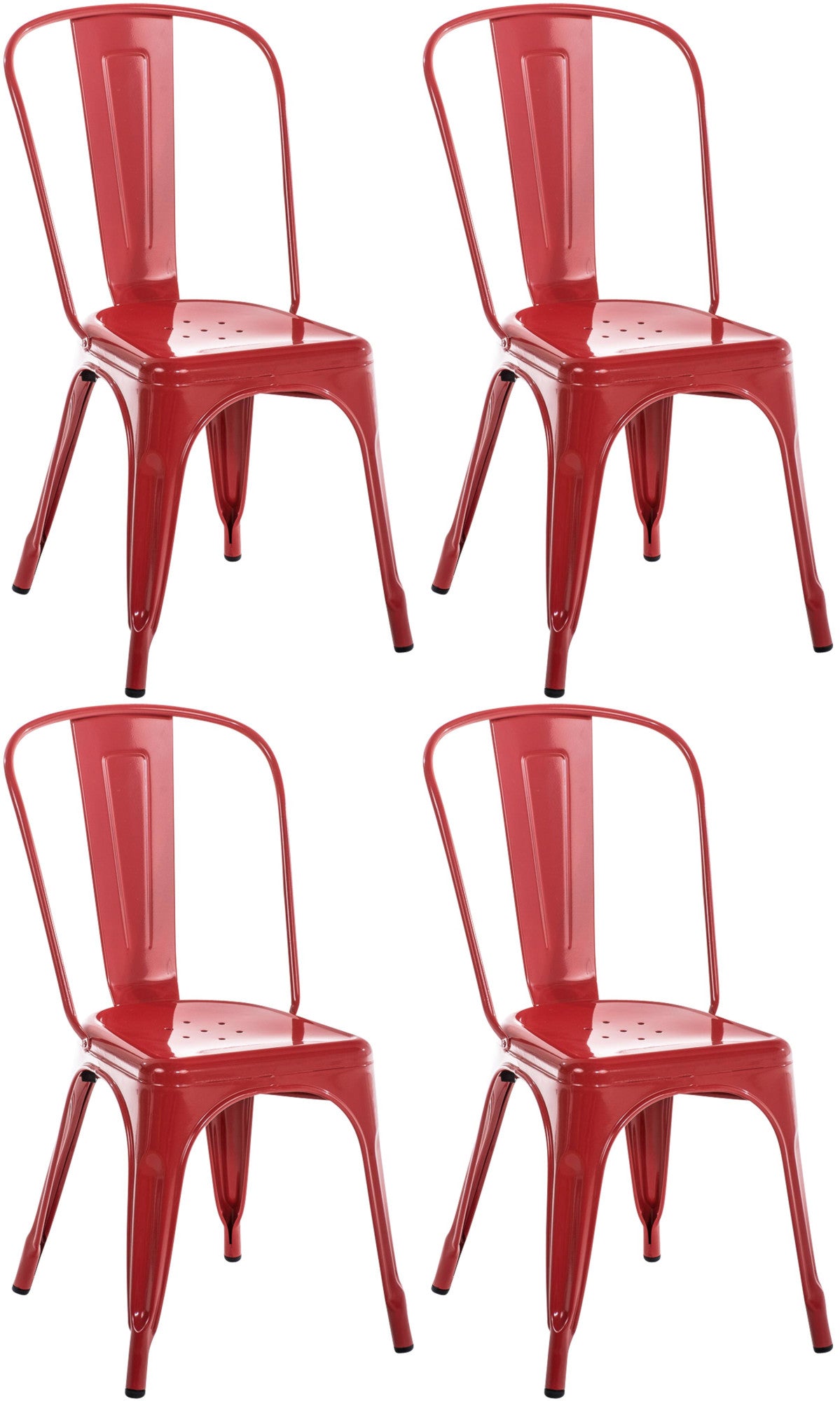 Set van 4 Industriele Metalen Stoelen - Stapelbaar - Ruimtebesparend Ontwerp Kleur rood