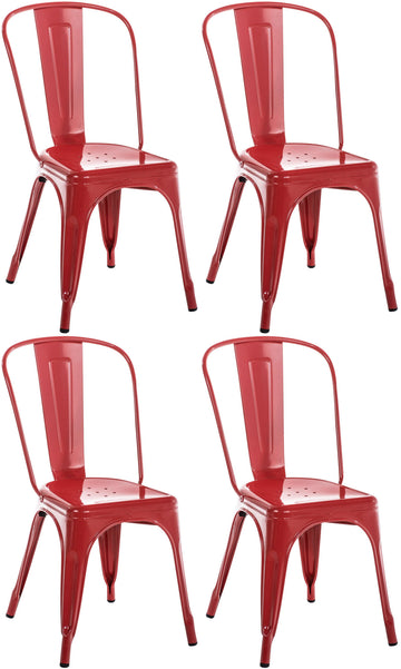 Set van 4 Industriele Metalen Stoelen - Stapelbaar - Ruimtebesparend Ontwerp Kleur rood