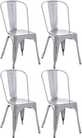 4-delige Set Metalen Stoelen - Stapelbare Eetkamerstoelen - Industrieel Design Kleur zilver
