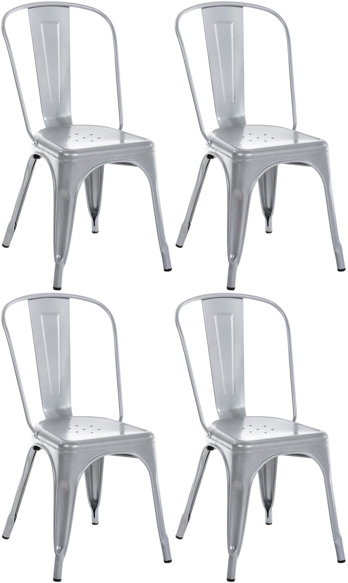 4-delige Set Metalen Stoelen - Stapelbare Eetkamerstoelen - Industrieel Design Kleur zilver
