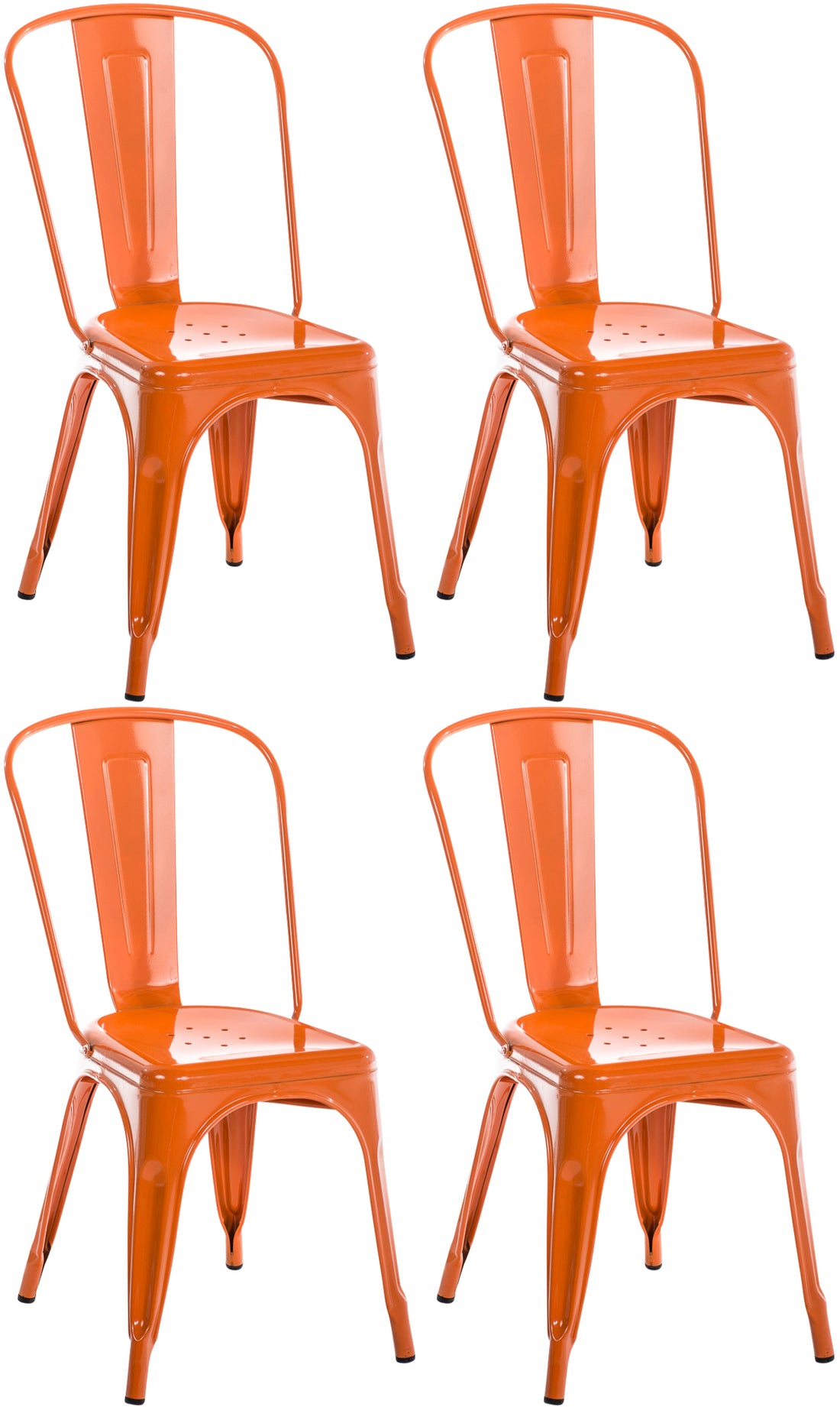 Set van 4 Metalen Stoelen - Industriële Eetkamerstoelen - Ruimtebesparend Stapelbaar Design Kleur oranje