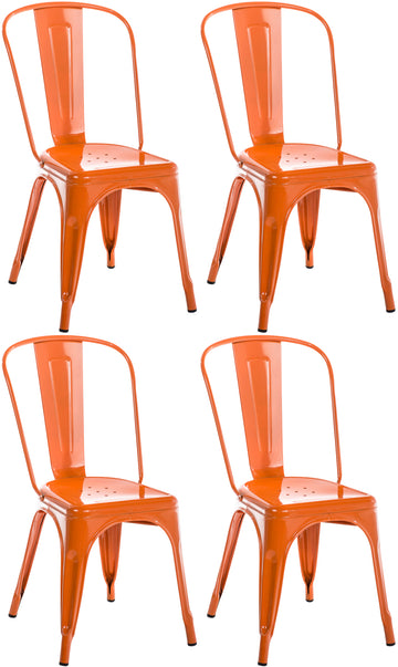 Set van 4 Metalen Stoelen - Industriële Eetkamerstoelen - Ruimtebesparend Stapelbaar Design Kleur oranje