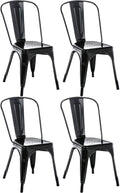 4-delige Set Metalen Stoelen - Stapelbare Eetkamerstoelen - Industrieel Design Kleur zwart