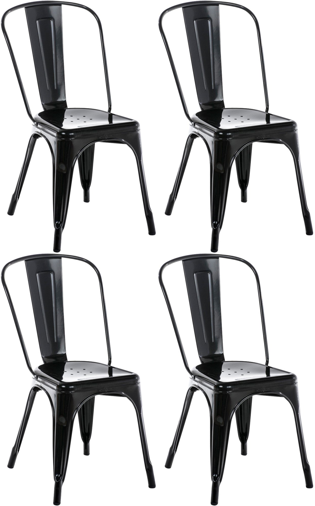 4-delige Set Metalen Stoelen - Stapelbare Eetkamerstoelen - Industrieel Design Kleur zwart