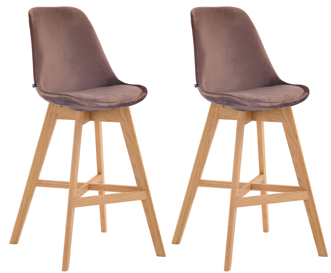 2-delige Set Fluwelen Barkrukken - Stijlvolle Krukken - Comfortabele Voetsteun Kleur bruin