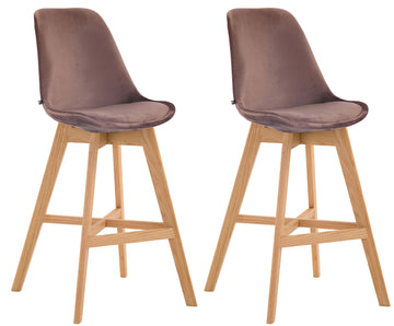 2-delige Set Fluwelen Barkrukken - Stijlvolle Krukken - Comfortabele Voetsteun Kleur bruin