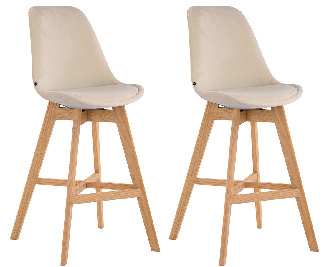 2-delige Set Barstoelen - Krukken - Fluweel, Ultiem Zitcomfort Kleur crème Onderstel Kleur natuur