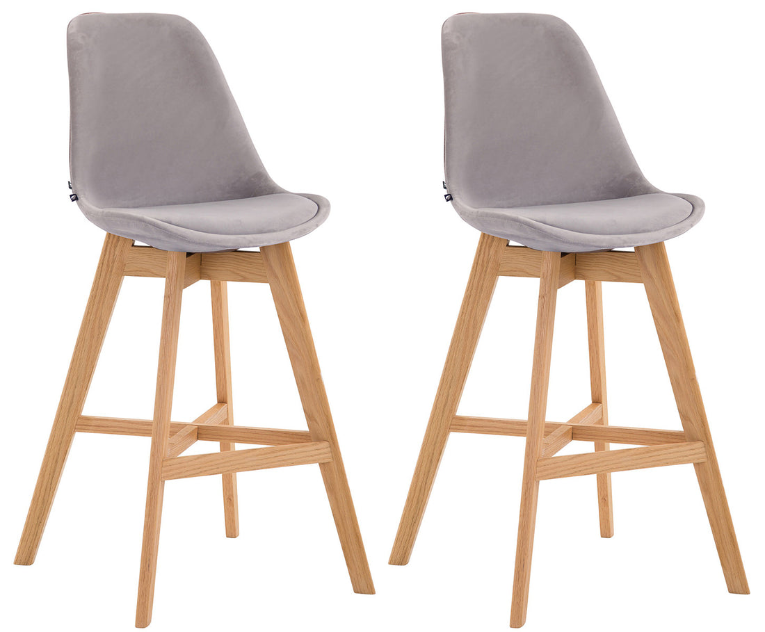 2-delige Set Barstoelen - Krukken - Fluweel, Ultiem Zitcomfort Kleur crème Onderstel Kleur natuur