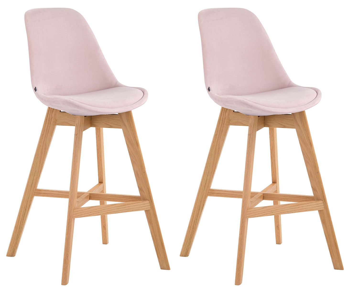 2-delige Set Barstoelen - Krukken - Fluweel, Ultiem Zitcomfort Kleur roze Onderstel Kleur natuur