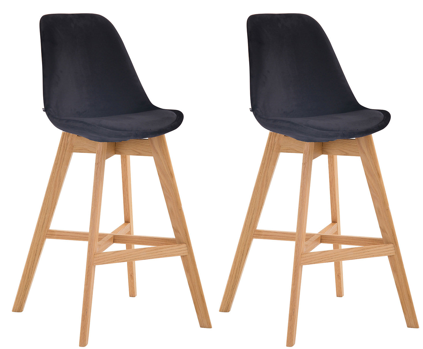 2-delige Set Barstoelen - Krukken - Fluweel, Ultiem Zitcomfort Kleur zwart Onderstel Kleur natuur