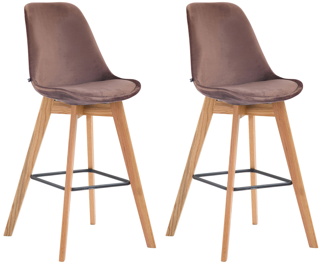 2-delige set Fluwelen Barkrukken - Barstoelen - Comfortabele Zitervaring Kleur bruin